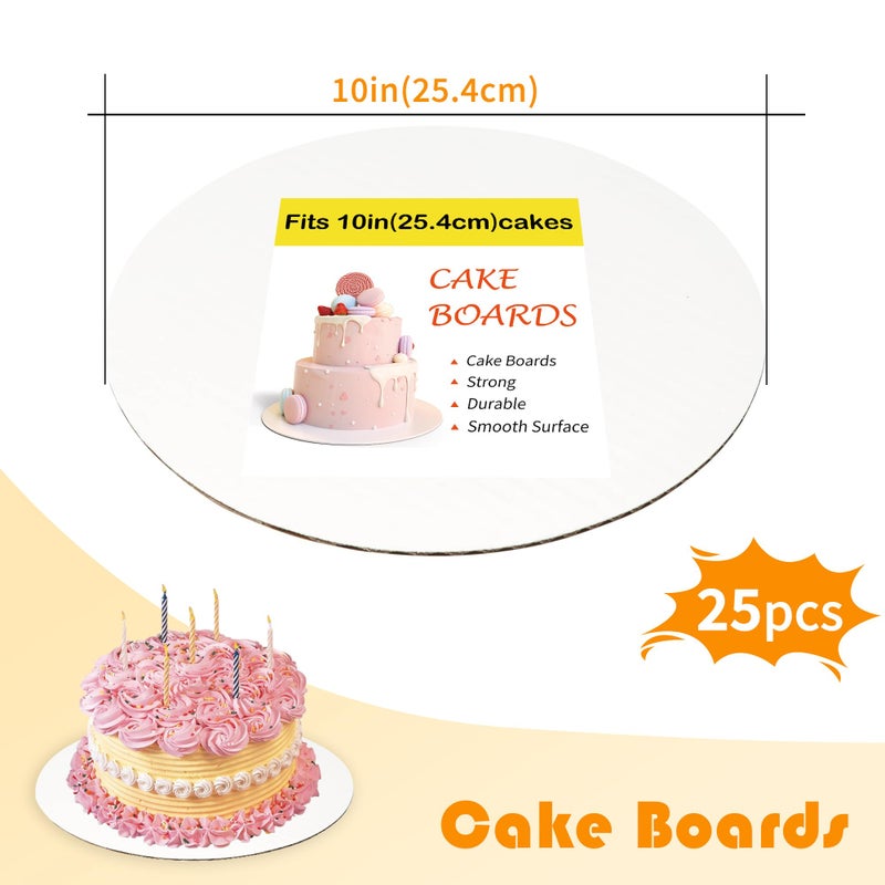 Yeplan 25 Packs White Cake Boards,Cake Boards 10 inch Round,Food-graded Corrugated Cardboard Cake Rounds,Waterproof and Oil-proof Cake Plate for Cake DIY,Dessert and Crafts Display - Image 2